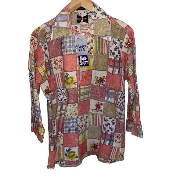 Career Club Big Shirt Mens Small Patchwork Humor Vacation Disco‎ Deadstock New